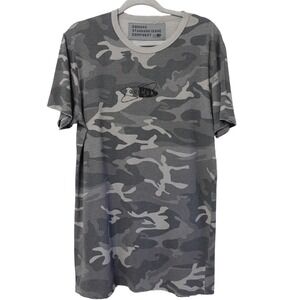 Vtg 90s Equinox Fitness Club Camo T Shirt Gray Distressed Single Stitch USA Sz L